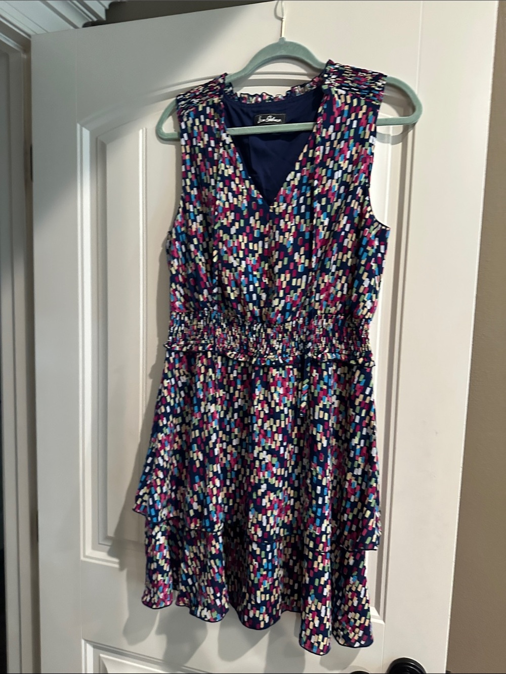 Sam Edelman Navy Multicolor Sleeveless V-Neck  Dress